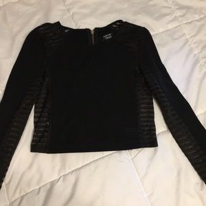 LF paper heart black long sleeve mesh crop Top